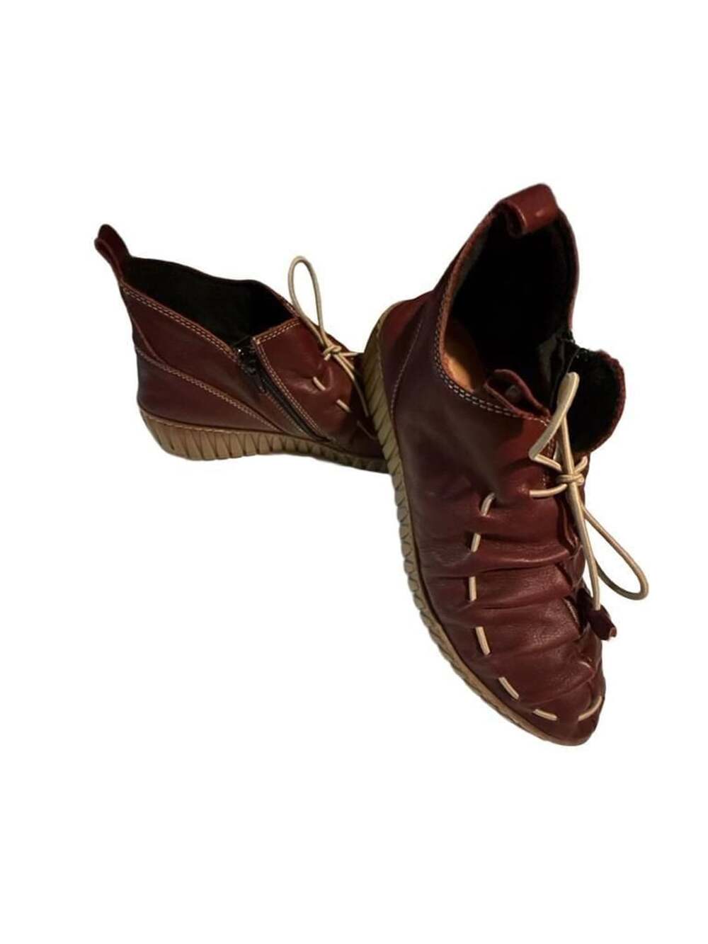 Spring Step Nespea Ankle Boots Size 38 Burgundy Leather Zip Booties